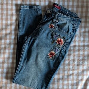 Guess Blue Jeans with Pink Floral Embroidery